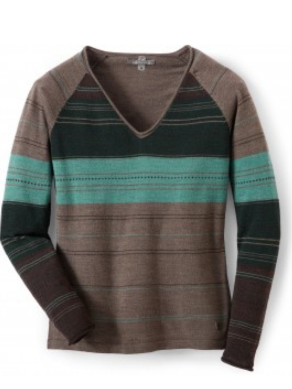 Smartwool Sulawesi Women's Merino Wool Blend V-Neck Sweater  Gray Teal Stripe S